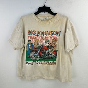 Vtg‎ Big Johnson Motorcycles 90s White Tshirt Mens L Thrashed Single Stitch